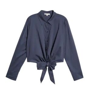 WAYF Amelie Tie Waist Cotton Button-Up Shirt